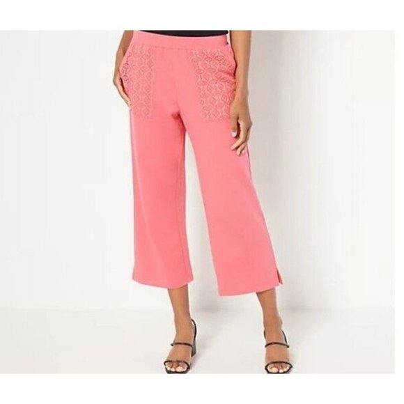 LOGO Lounge by Lori Golstein Petite Crop Pants Calypso Coral Petite,Large - Picture 1 of 2